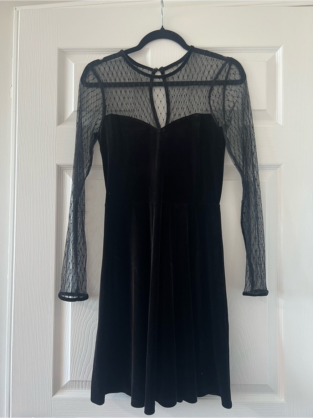 H&M Black Velvet Dress with Sheer Long Sleeves